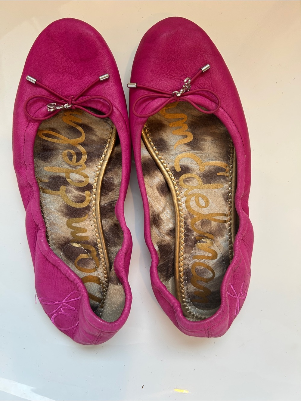 Sam Edelman Fuchsia Leather Ballet Flats with Bow 6.5